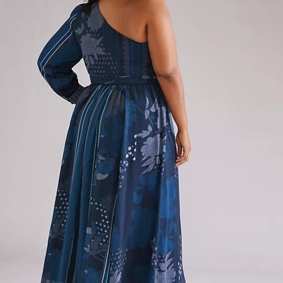 Anthropologie Nikita Mhaisalkar 2X NWT One-Shoulder Maxi Dress Navy Blue - Picture 8 of 12